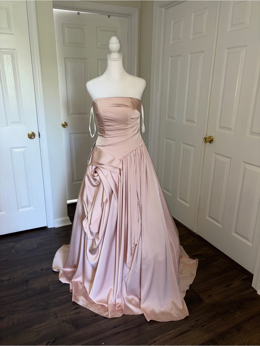 Strapless Dusty Rose Pink Satin Ball Gown Dress